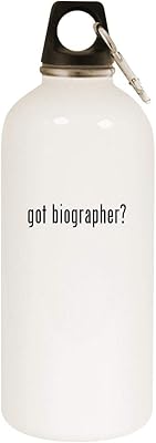 Molandra Products got biographer? - 20oz Stainless Steel White Water Bottle with Carabiner, White