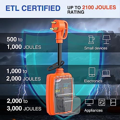 Image of Nilight 30Amp RV Surge Protector ETL Listed TT-30P TT-30R | 2100 Joules RV Circuit Analyzer Voltage Monitor High Low Spikes 125V /3750W With Extension Cord for Camper Travel Trailer Van