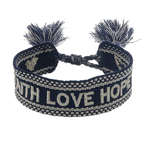 Engelsrufer Damen Armband aus Polyester und Baumwolle in schwarz beige mit FAITH LOVE HOPE Stickerei - Kordelverschluss - größenverstellbar