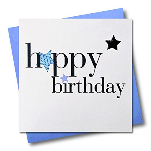 Claire Giles Greeting Cards, Happy Birthday Card, Blue Stars, Embellished with a Shiny Padded Star