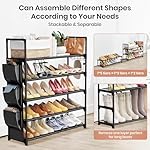 5 Tier Shoe Rack with Hook and Side Pocket,Shoe Organizer Space Saver Storage for 20-25 Pair Shoe Storage Shelf Sturdy Free Standing Long Shoe Rack Organizer for Closet,Entryway,Small Spaces - Image 5
