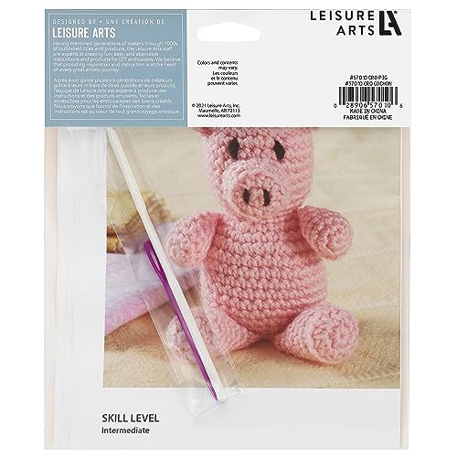 Image of LEISURE ARTS Little Crochet Friend Animals Crochet Kit, Pig, 8 inch, Complete Kit, Learn to Animal Starter Kit for All Ages, Includes Instructions, DIY Amigurumi Kits