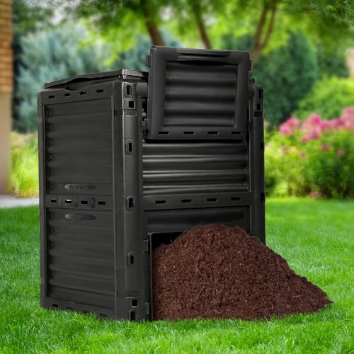 BIOGRN Large Outdoor Compost Bin,80 Gallon (300 L) Composter Bins with Snap-on Top Lid and Aeration System,Garden Compost Bin That Quickly Create Fertile Soil