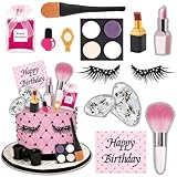 Hooqict 12Pcs Makeup Cake Decorations Set with Mini Lipstick, Mirror, Makeup Tools, Spa Birthday Party Cake Toppers & Cupcake Toppers for Girls Women Spa Birthday Party Supplies