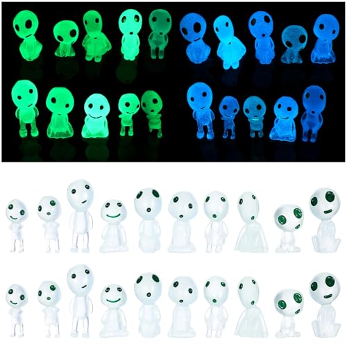 Gjinxi 20 Stück Waldgeister Gartendeko, Leuchtende Gartendeko Figuren, Mini Harz Glow in Dark Tree Ghost Geist, Gartendekos Elfen Baumgeister, nachleuchtende Garten Schlafzimmer Miniatur Alien Dekor