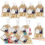Hoolerry 50 Set Open House Gift Real Estate Agent Supplies Popcorn Bag with Tag Open House Supplies Thanks Tag Business Card Thank You for Popping by Candy Bag for Estate Agent Favors (Brown)