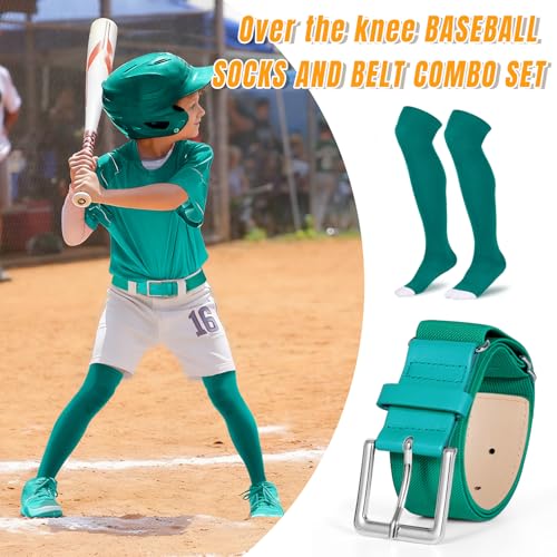 Image of XZQTIVE Baseball Socks and Belt Combo,Over the Knee Softball Socks and Belt,Knee High Football Socks for Kids Youth Adults