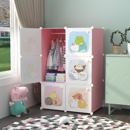Image of Mevigo Plastic Wardrobe for Kids & Baby | 6-Door Cupboard for Clothes | Almirah for Kids Clothes | Collapsible Baby Wardrobe | Cupboard Storage Rack for Toys Books | Bedroom -Pink-KTQ1