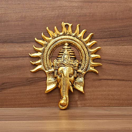 Image of Kalakriti Gold Plated Ganesha Idol for Home Decor with Surya Chakra | Ganeshji Ganpati murti Statue Religious Idol | Wall hangings Lucky Fengshui Deal| Diwali Decorative Gifts Showpiece, 1 pc