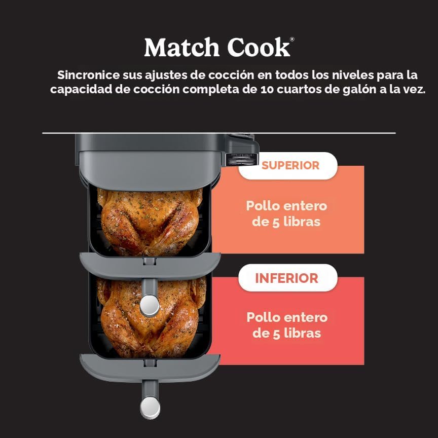 Miniatura 10 de Ninja Freidora de Aire Inteligente DoubleStack XL de 2 Cestas, Sistema de Cocción Inteligente, Tecnología DoubleStack Cocina 4 Alimentos a la Vez,