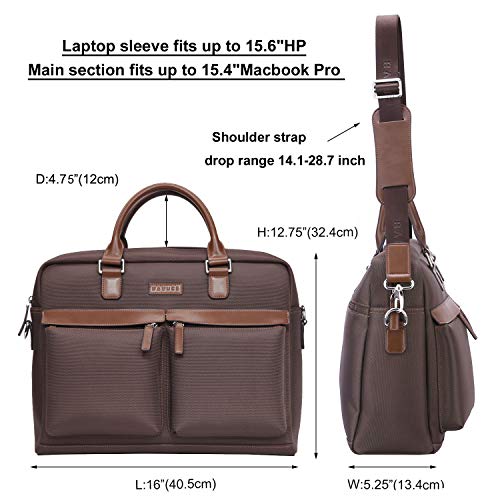 Banuce Waterproof Nylon Faux Leather Briefcase for Men Large Capacity Attache Case Tote Messenger Bags Business Tablet Shoulder Brown
