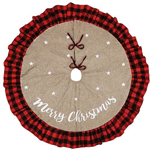 MYSEXY Posture Corrector Back Brace Large Tree Collar with Ruffled Buffalo Plaid Trim, Country Rustic Indoor Xmas Decorations