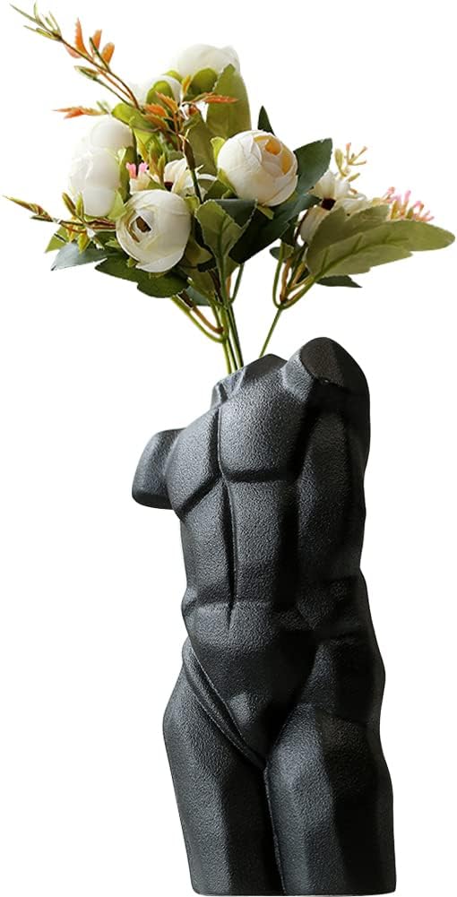 WAYUTO Male Body Ceramic Vase - Unique Man Shaped Desktop Flower Holder - Modern Art Sculpture Decor for Home - White