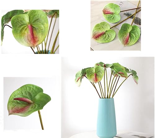 Miniatura 4 de JOSON 6 flores artificiales grandes de lirio de anturio de simulación de 27 pulgadas, flores permanentes para decoración del hogar, ramo y hojas