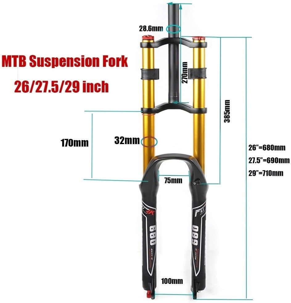 Downhill Mountain Bike Suspension Fork 26 27.5 29 Air Fork Travel 130mm Disc Brake Straight Fork QR Rebound Adjustale Manual Lockout
