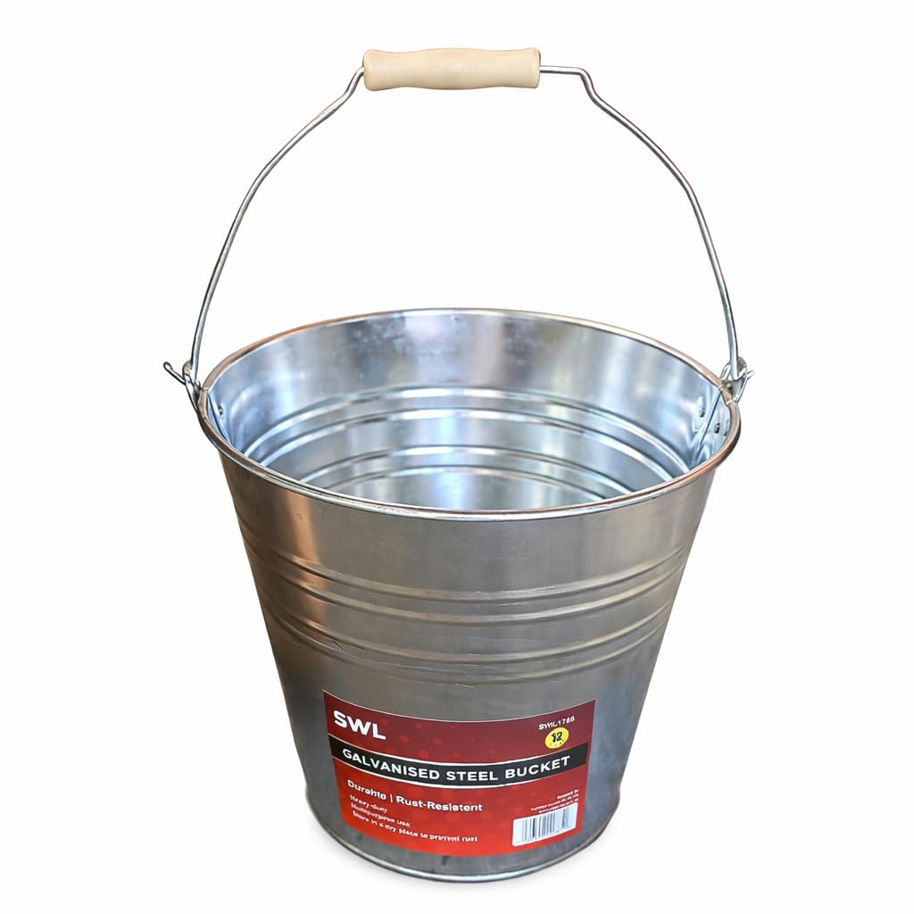 Swl Silver 12L Galvanised Steel Bucket With Carry Handle | Heavy-Duty Metal Utility Pail For Ash, Coal, Water, Ice Or Builders Use | Durable Home Bucket With Seamed Sides, 0.4Mm Thick