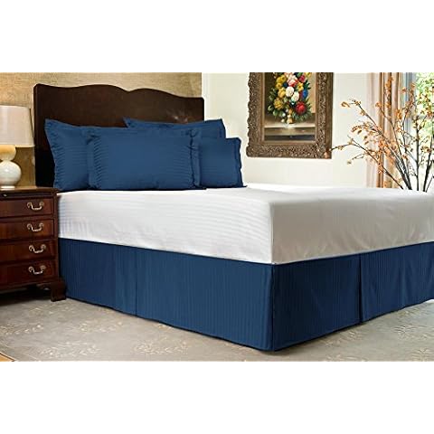 Lushness Linen Luxurious 800TC 3pc Bedskirt 17" Drop Length 100% Egyptian Cotton King Size Navy Blue Stripe Cover