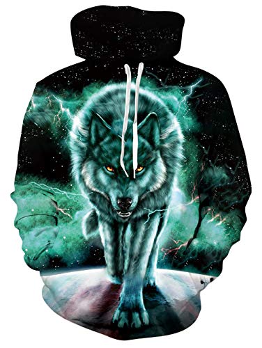 Freshhoodies Herren Kapuzenpullover 3D Wolf Druck Hoodie Langarm Slim Fit Drawstring Sweatshirt Pullover Tops Jumper XL Cover