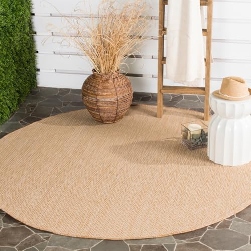 SAFAVIEH Courtyard Collection 9' Round Natural / Cream CY8022 Indoor-Outdoor Waterproof Easy-Cleaning Patio Backyard Mudroom Area-Rug
