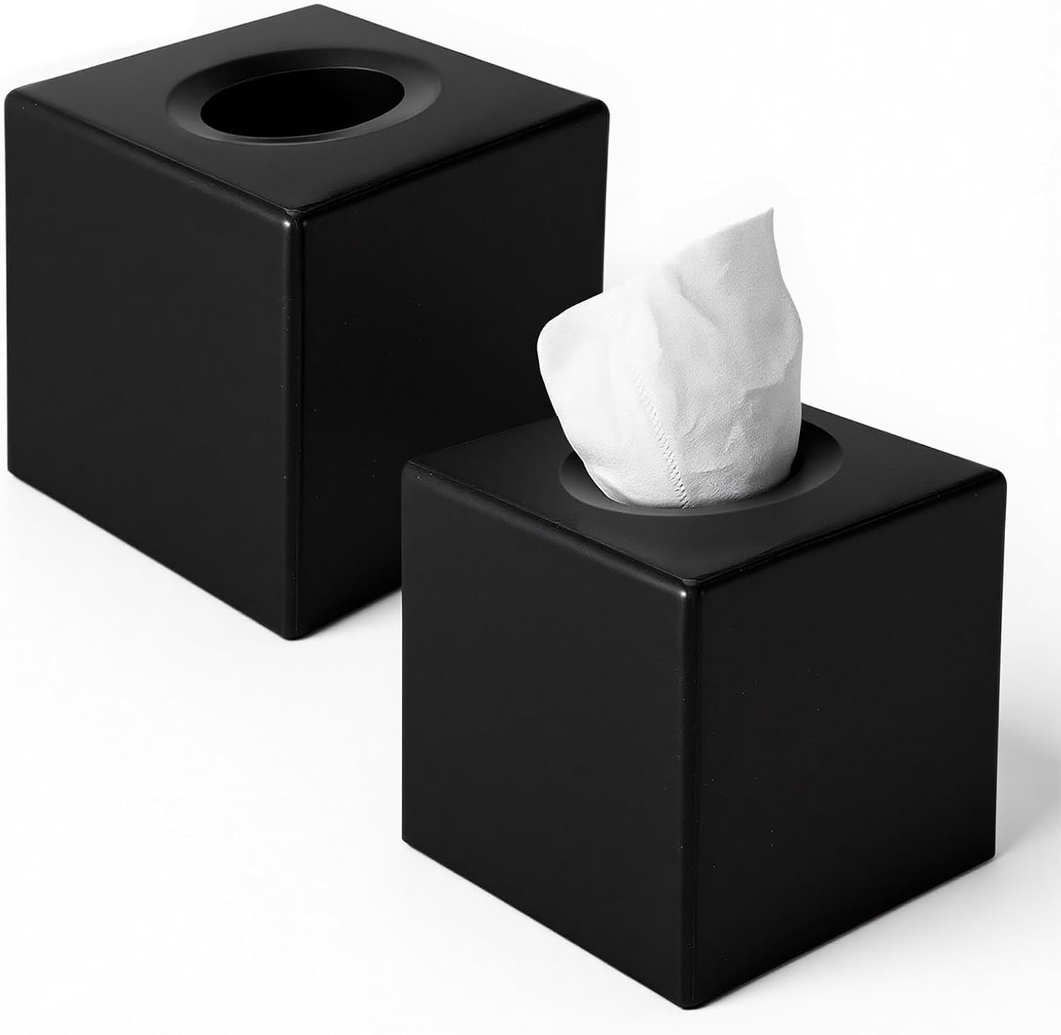 2 Pcs Tissue Box Cover Square for Bathroom Vanity, Acrylic Tissue Box Holder for Countertop, Bedroom Dresser, Night Stand, Office Desk, Black Facial Tissues Holder for Cube Tissues 5.1x 5.1x5.1 in