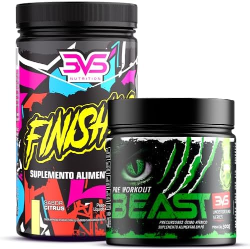 3VS Nutrition Combo Pré Treino Beast Sabor Maça Verde 300g + Fini...