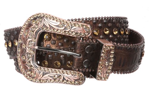 Western Cowgirl Faux Alligator Rhinestone Studded Leather Belt2
