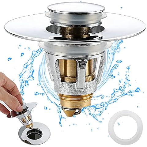 Bathroom Sink Stopper - for 1.25" Standard Drain Holes, Pop Up Sink Strainer, Bullet Core Push Type Stainless Steel Plug Cover