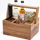 PANDAWOOD Wooden Silverware Caddy - Rustic Utensil Holder for Parties & Countertop - 4 Compartment Flatware Organizer with Handle - Farmhouse Kitchen Napkin & Cutlery Storage