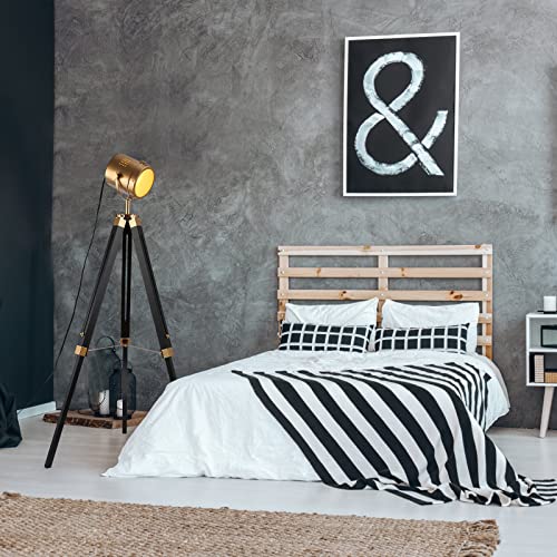 Image of Vintage Adjustable Wood Tripod Floor Lamp for Living Room, Spotlight Gold