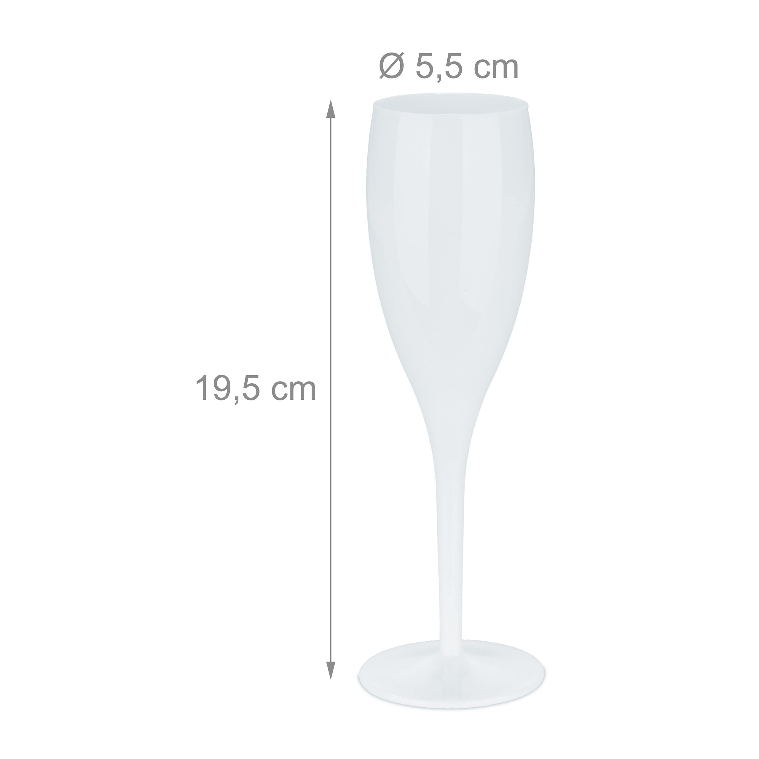 Relaxdays Flute in Plastica, Set da 6 Calici da Spumante, Bicchieri Riutilizzabili, Senza BPA, 100 ml, Prosecco, Bianco