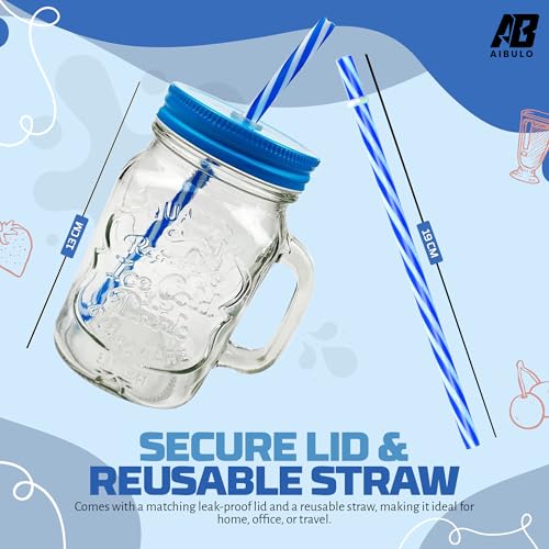 500ml Blue Mason Jar with Lid and Straw – Reusable Glass Tumbler for Iced Coffee, Tea, Bubble Tea, Smoothies, Juices – Leakproof & Durable Drinking Cup for Home, Work & Travel - Image 5