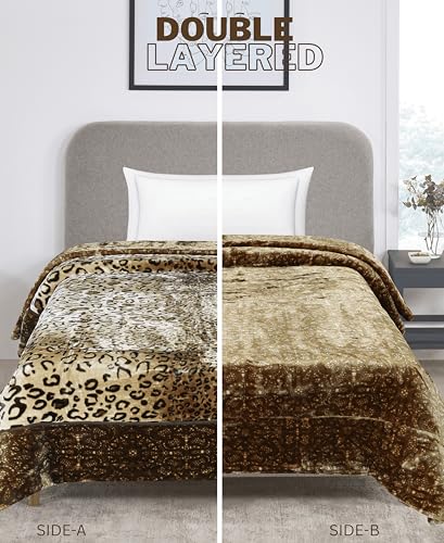 Image of Petals Dreams Blanket Single Bed for Heavy Winter,1100 GSM, 2 Ply, Cloudy Mink Blanket (170x230 cm) (Leopard 04)