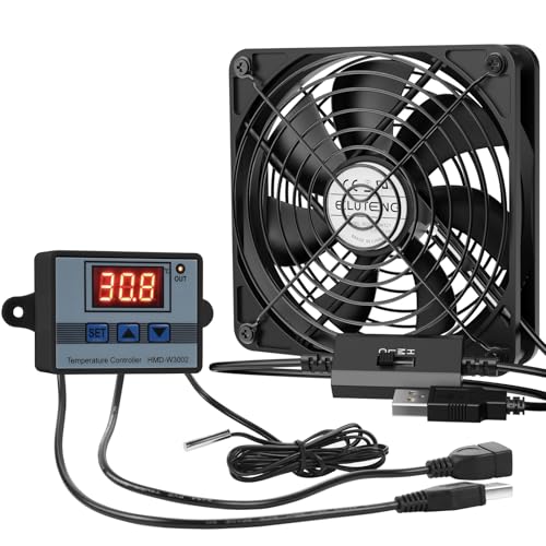 ELUTENG USB Lüfter 120mm mit Digitaler Temperaturregler, USB Ventilator 12cm Gehäuselüfter mit 3 Einstellbare Geschwindigkeiten für PS5/Laptop/TV Box/AV Schrank/Router