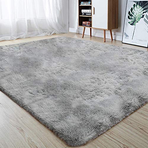 Area Rug, Modern Carpet 5x8 Area Rug, Fluffy Faux Fur Rug Grey Non Slip Fuzzy Rug, Soft Shaggy Plush Area Rugs Nursery Rug for Living Room Bedroom Floor Room Home Decor Kids Boys Girls Matsâ€¦
