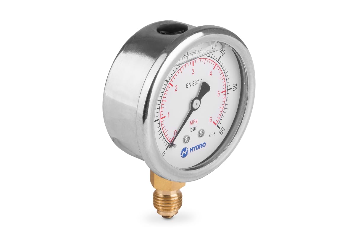 Glyzerin Gefüllt 63mm Hydraulische Druckmessgerät Manometer Glyzerin Messgerät Glycerin Manometer mit radialem Anschluss 1/4” 0-60 BAR M63RL1/40-60 H