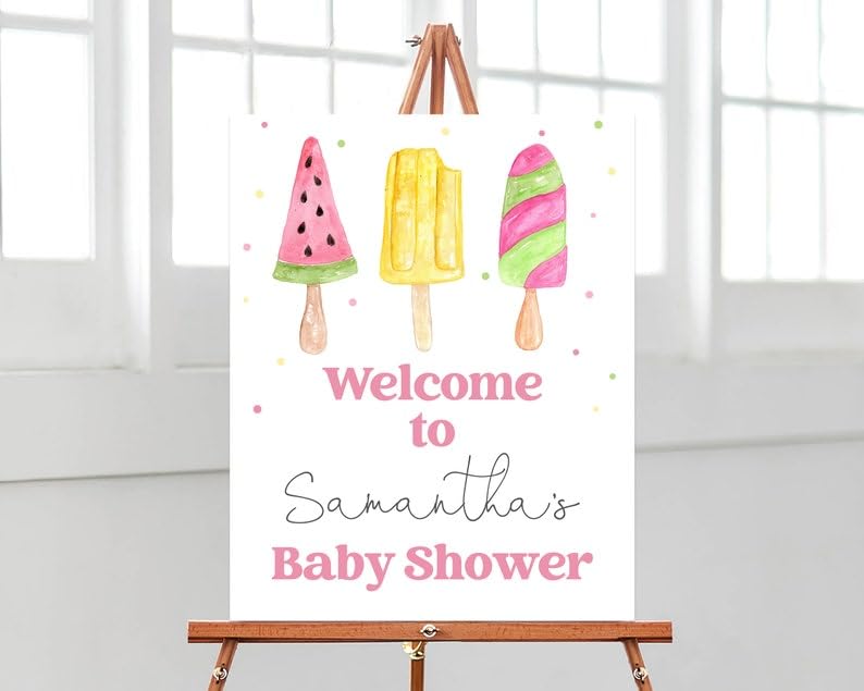 Personalized Baby Shower Welcome Sign, Pink Popsicle Baby Shower Decor, Baby Shower Poster, Baby Shower Sign