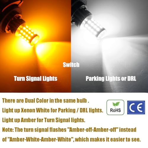 iBrightstar Super Bright 3157 4157 3155 3457 Switchback LED Bulbs with Projector Replacement for Daytime Running Lights/DRL and Turn Signal Lights, White/Amber - Image 4