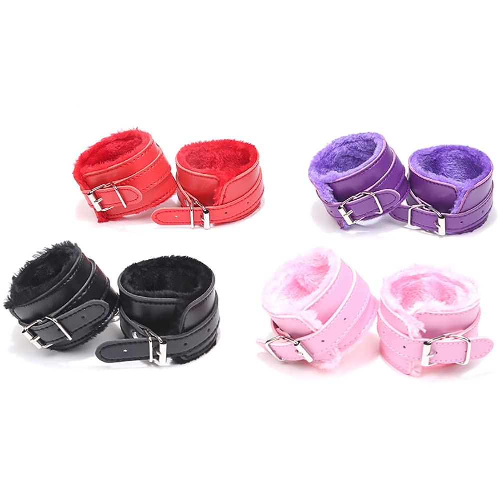 Peluche de Cuero Serie Cṳffs Correa Alternativa Ajustable Accesorios para Herramientas Tórturè Un par Rosa Negro Morado Rojo (Rosa)