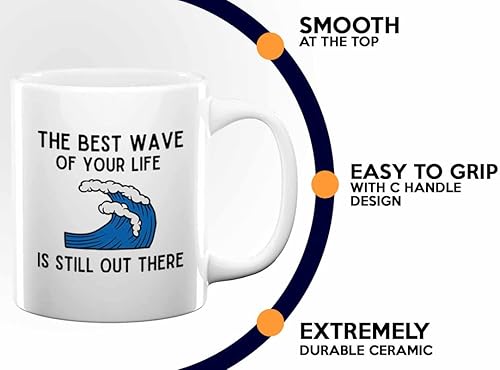 Miniatura 4 de Taza de café de surf de 11 onzas, color blanco, The bezt wave, regalos para entusiastas del surf, deportes acuáticos, tabla de surf, atletismo,