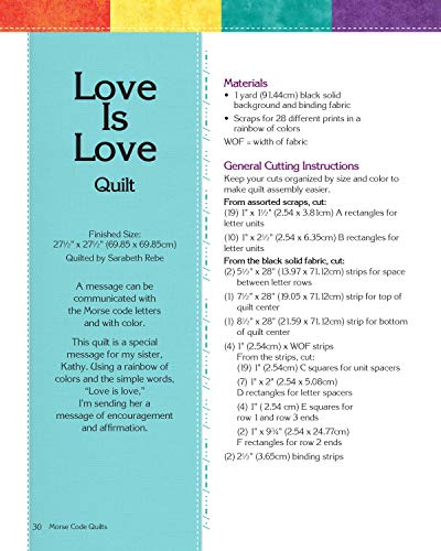 Morse Code Quilts: Material Messages for Loved Ones (Landauer) 10 Projects to Customize Your Quilts with Secret Messages & Hidden Meanings; Includes Yardage Requirements, Cutting Instructions & Charts - Image 6