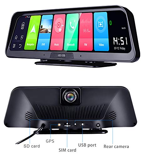 Blueskysea Dash Cam 10 Pollici Touch IPS Streaming 4G ADAS Dashboard Car DVR Specchietto retrovisore con Fotocamera Android Auto Doppia Fotocamera per Auto GPS dvr WiFi Fotografica Registratore