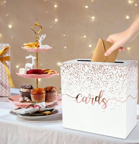 Image of Rose Gold Card Box for Party Gift Card Box Holder Envelope Box for Wedding Birthday Baby Shower Retirement Rose Gold Foil Card Box