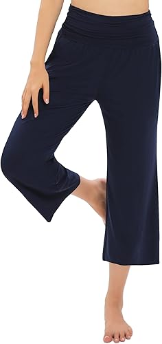 Miniatura 3 de Urban CoCo Pantalones capri de yoga cómodos para mujer, pantalones deportivos casuales de pierna ancha, pantalones cortos elásticos de cintura alta