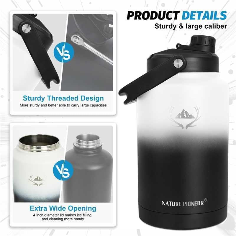 NATURE PIONEOR 1 Gallon Insulated Water Bottle - Double Vacuum Stainless Steel 128 oz Water Bottle with Holder/Carrier, Wide Mouth 1 gallon Water Jug for Outdoor Sports, Hiking, Camping, Gym - Image 6