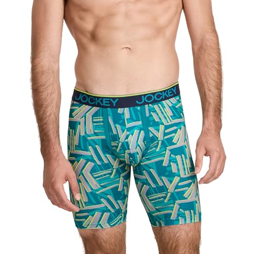 Jockey Men's Underwear Chafe Proof Pouch Microfiber 8.5" Long Leg Boxer Brief - 3 Pack, Northern Light/Abstract Traction/True Navy, XL2