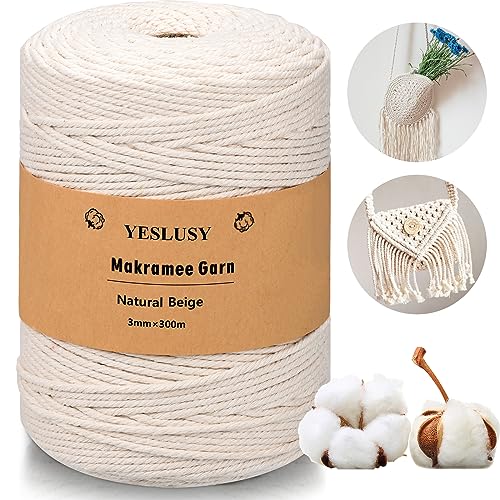YESLUSY Premium Makramee Garn Natur - 3mm x 300m Baumwollgarn...