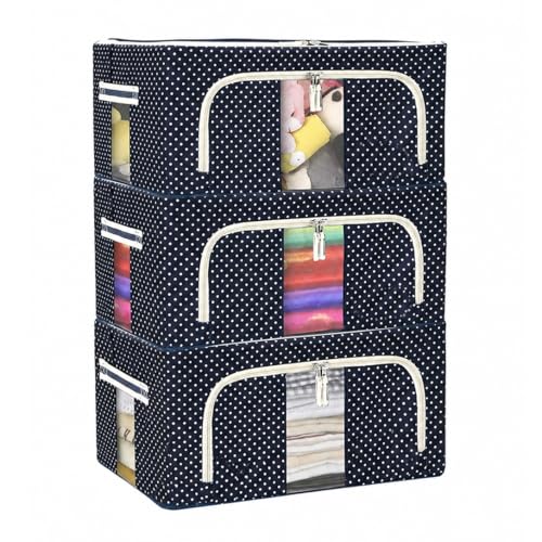 Image of FLYNGO Foldable Steel Frame Clothes Organizer Storage Box for Wardrobe, Saree, Shirts, and Blankets (24 Ltr - Pack of 3)