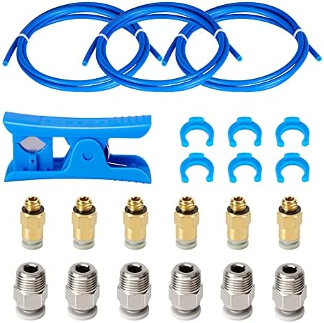 PTFE Bowden Tube (1M) 1PCS+ 6pcs KJH04-M6 Fittings + 6pcs JP4-01 Pneumatic Fittings with PTFE Tube Cutter for 3D Printer 1.75mm Filament