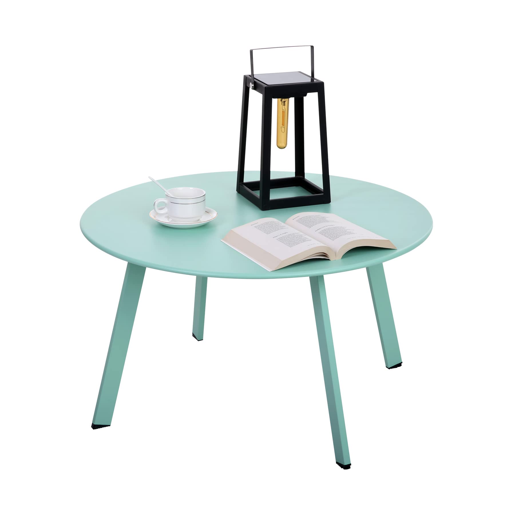 Fokebel Beistelltisch Metall, Garten Beistelltisch Rund, Sofatisch Kaffeetisch & Couchtish mit Verstellbarer Tischbeine (Grün, Ø 70 x 40H cm)…