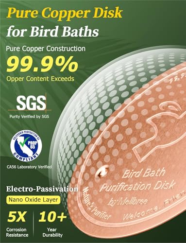 Image of Mellbree 3-Pack Bird Bath Copper Disc, 0.6mm Reinforced 99.99% Pure Copper Cleaning Disk with Triple-Point Support for Physical Safe Clean Water All-Season